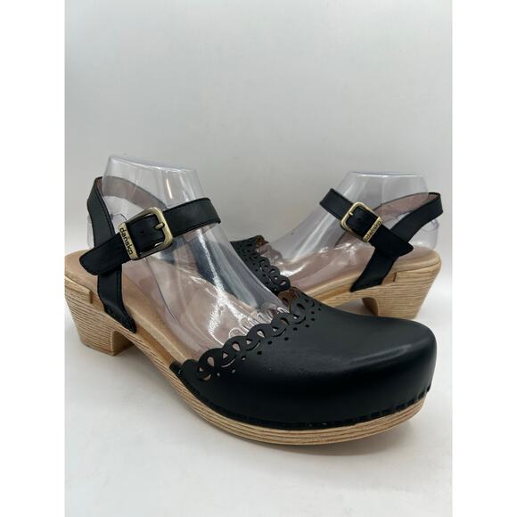 Dansko Marta Black Leather Cutout Mary Jane Clogs Women's US Size 12 EU 42 - Picture 6 of 8